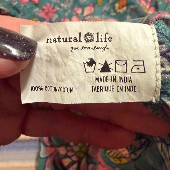 Natural Life Womens Floral Cotton Gauze Tunic Boho Pintuck V-Neck Top Teal L/XL - Picture 3 of 8